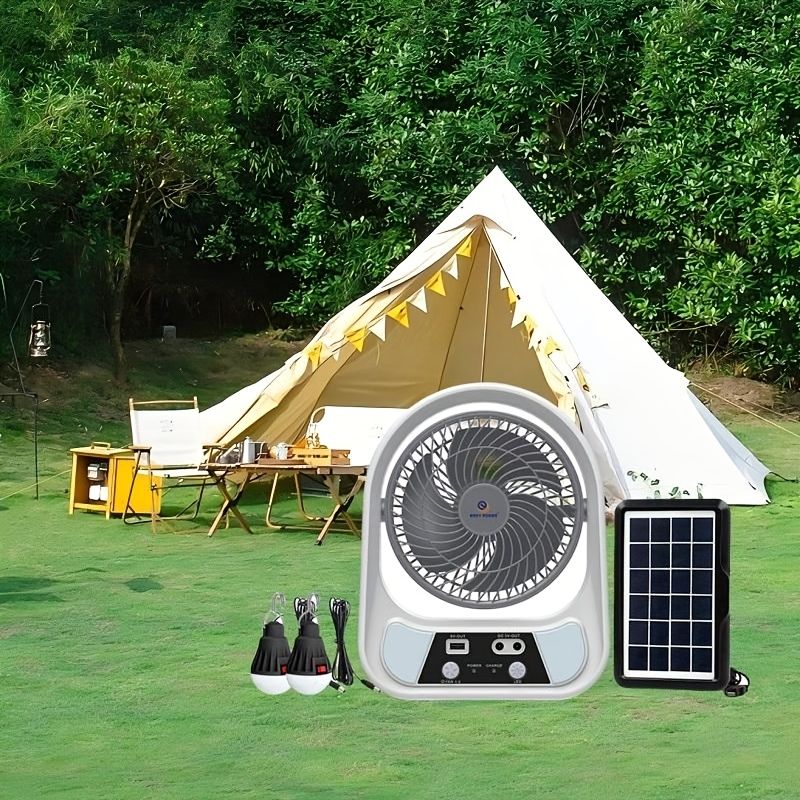 Abanico Recargable Con Panel Solar y Eléctrico Con Bombillos (8 Pulgadas) (Cod.-608)
