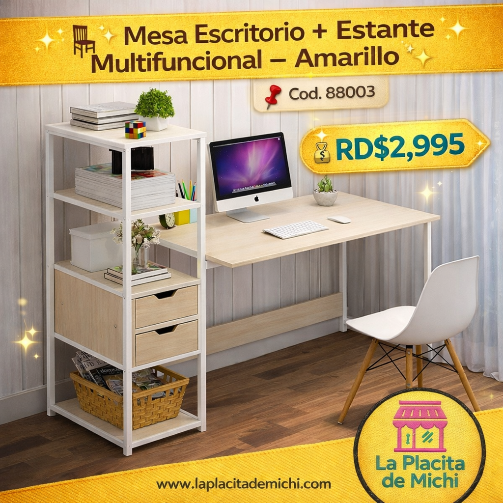 🪑✨ ESCRITORIO CON ESTANTE MULTIFUNCIONAL – MÁS ORDEN, MÁS PRODUCTIVIDAD ✨🪑
🆔 Cod. 88003
🎨 Color: Blanco con Amarillo

💰 Precio: RD$2,995