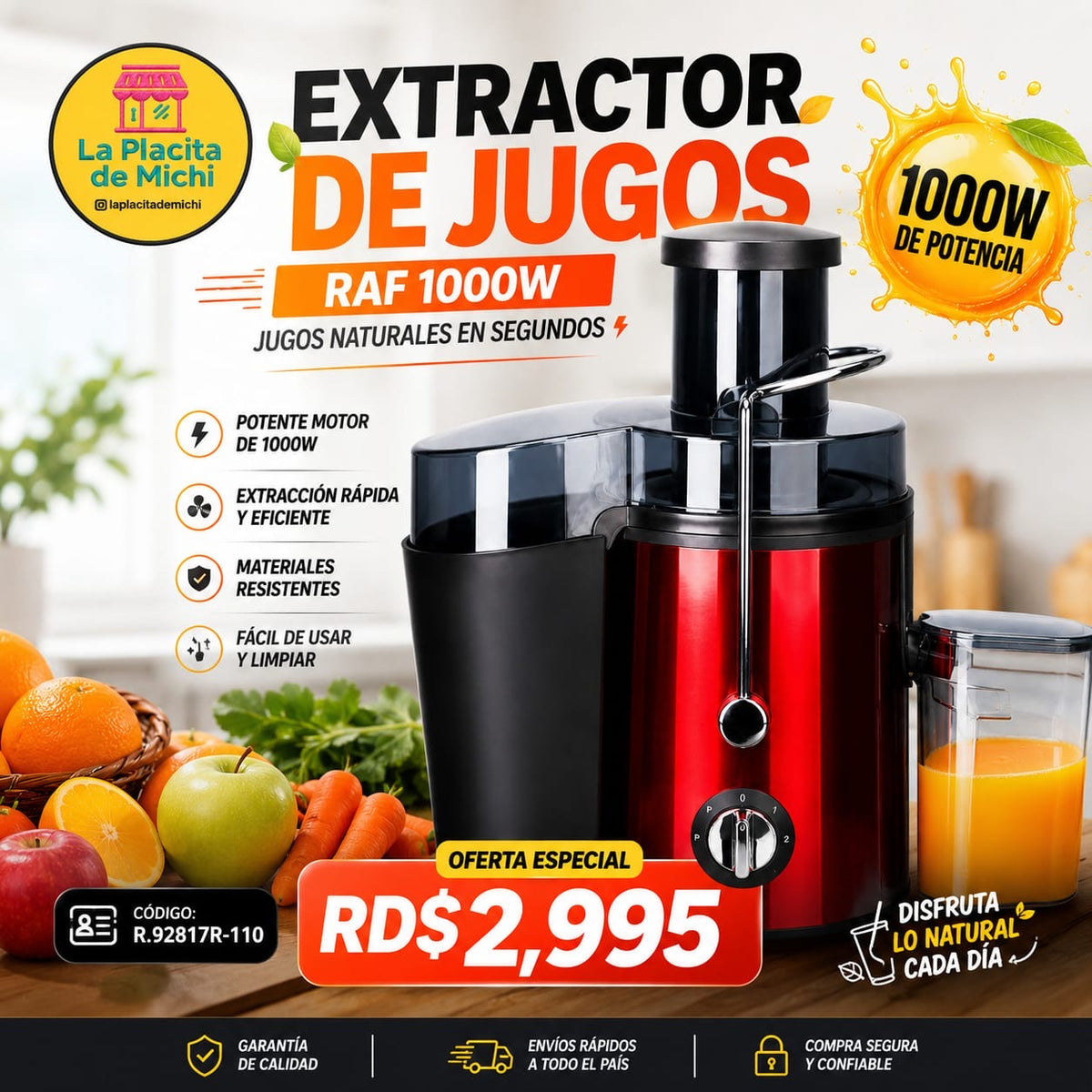 🍊⚡ EXTRACTOR DE JUGOS RAF 1000W – JUGOS NATURALES EN SEGUNDOS ⚡🍎

🆔 Cod. R.92817R-110

💰 RD$2,995