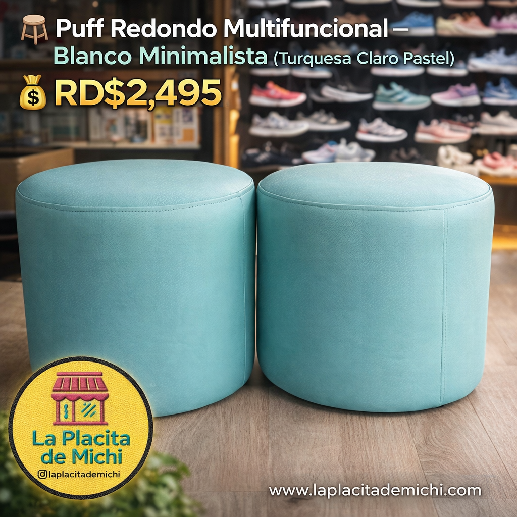 🪑 Puff Redondo Multifuncional – Minimalista (Turquesa Claro Pastel) 40x40cm

💰RD$2,495 (c/u)