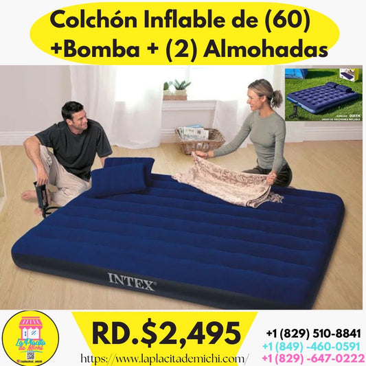 Colchón Inflable de (60) 
+Bomba + (2) Almohadas