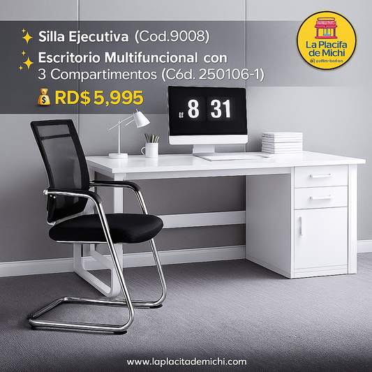 ✨ Combo Ejecutivo Essential – Comodidad + Productividad en un Solo Set ✨
Silla Ejecutiva (Cod.9008) + Escritorio Multifuncional con 3 Compartimentos (Cód.250106-1)

💰 RD$5,995