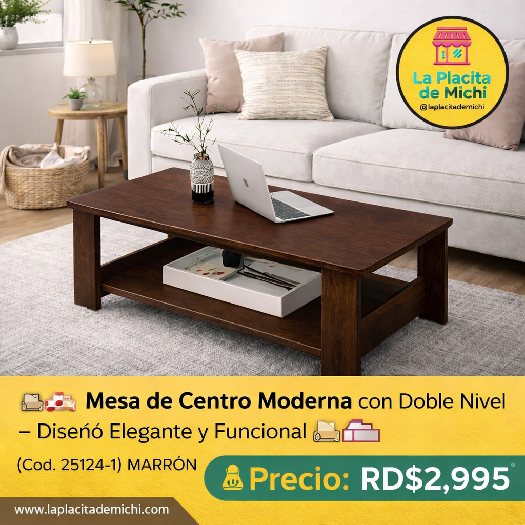 🛋️✨ Mesa de Centro Moderna con Doble Nivel – Diseño Elegante y Funcional ✨🛋️ (Cod. 25124-1) MARRÓN 

💰 Precio: RD$2,995