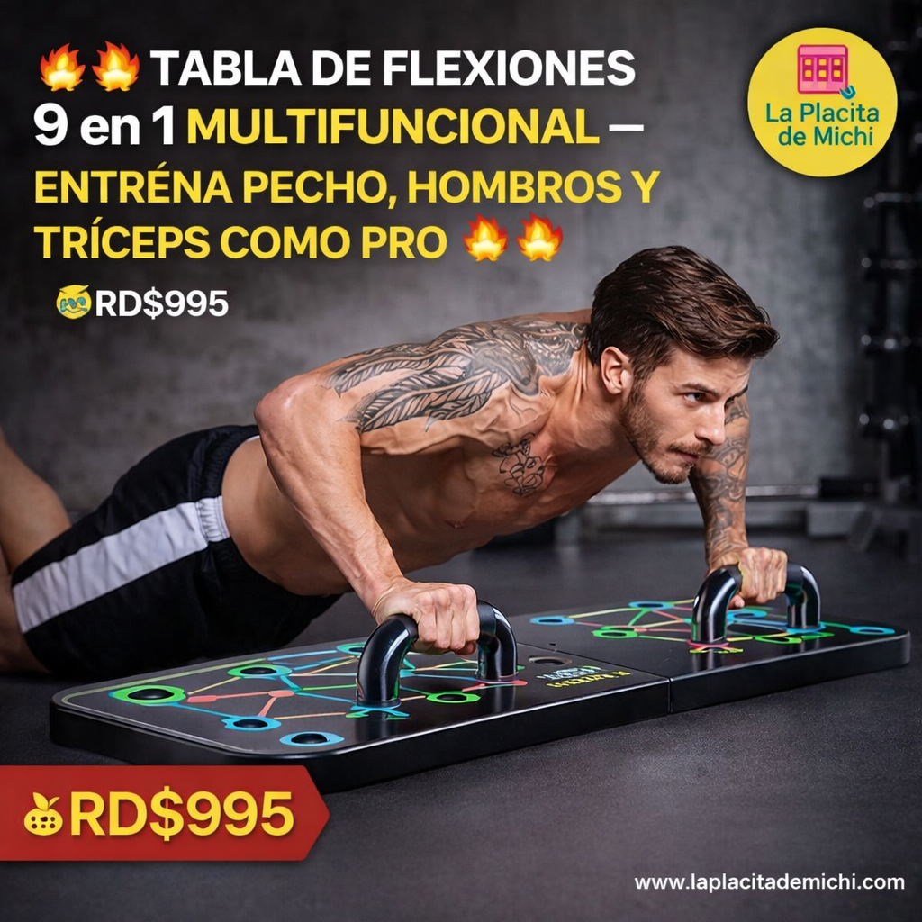 🔥💥 TABLA DE FLEXIONES 9 en 1 MULTIFUNCIONAL – ENTRENA PECHO, HOMBROS Y TRÍCEPS COMO PRO 💥🔥

💰RD$995