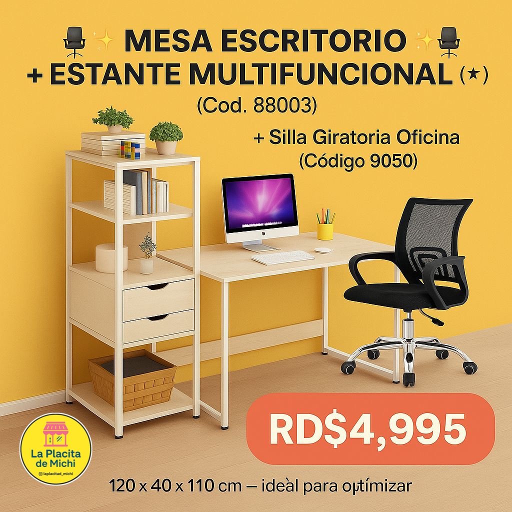 🪑✨ Mesa Escritorio + Estante Multifuncional ✨🪑 (Amarillo)
(Cod. 88003)
➕Silla Giratoria Oficina (Código 9050)

💰 RD$4,995 🔥