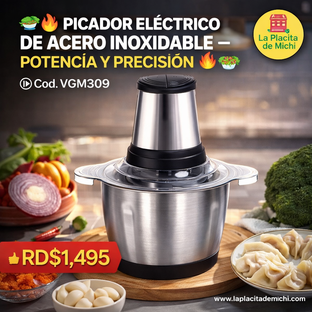 🥗🔥 PICADOR ELÉCTRICO DE ACERO INOXIDABLE – POTENCIA Y PRECISIÓN 🔥🥗
🆔 Cod. VGM309

💰 RD$1,495