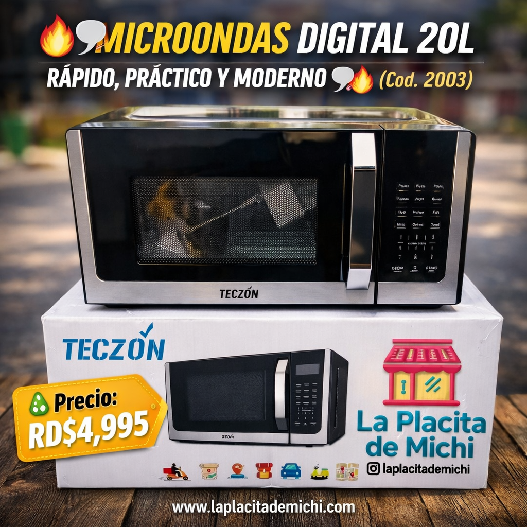 🔥🍽️ MICROONDAS DIGITAL 20L – RÁPIDO, PRÁCTICO Y MODERNO 🍽️🔥 (Cod. 2003)

💰 Precio: RD$4,995