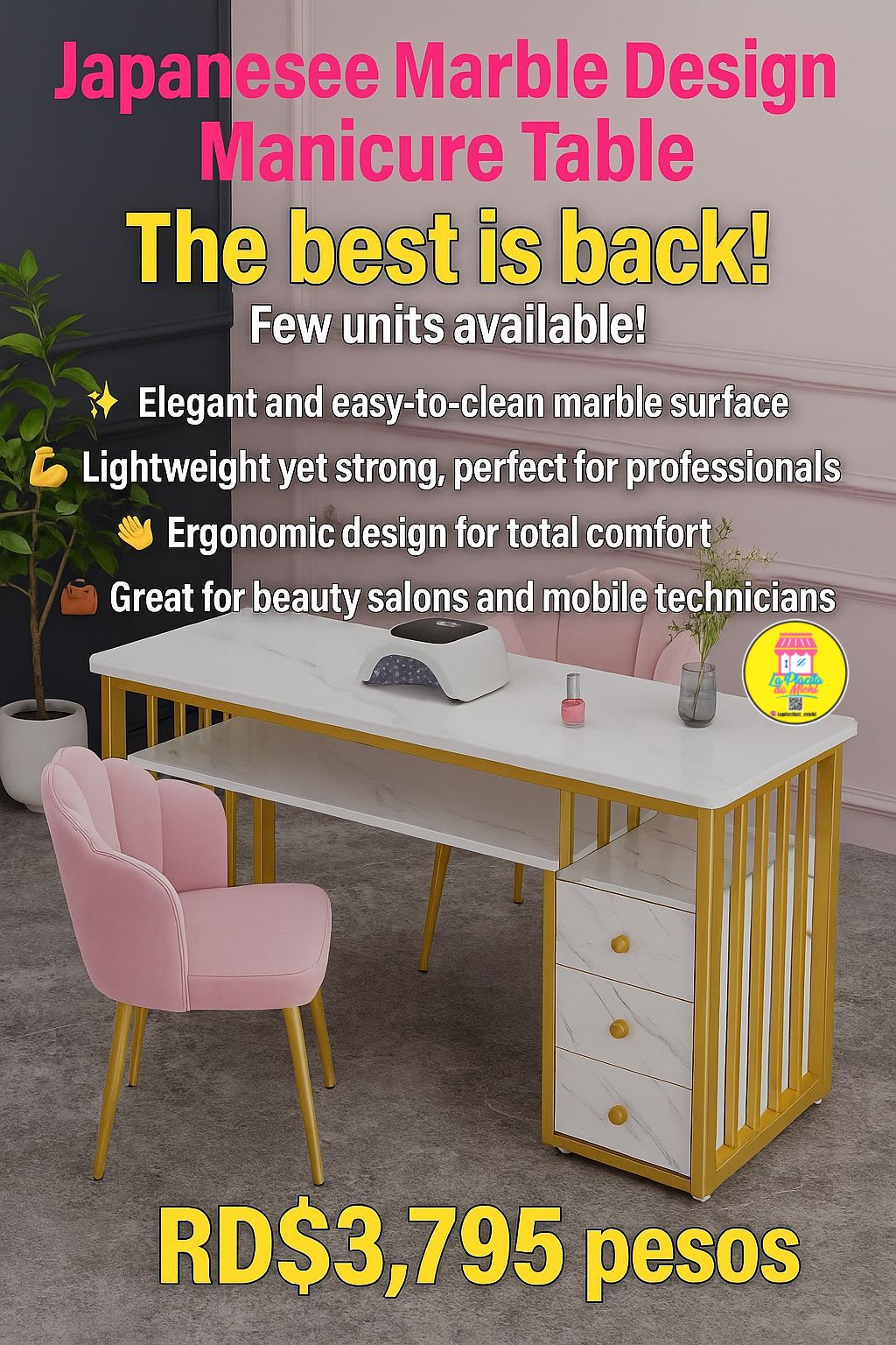 💅✨ Mesa para Manicura con Diseño de Mármol Japonés 🪷💖 (Cod.290001)