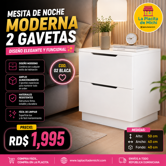 🗄️ Mesita de Noche Moderna 2 Gavetas – Blanco Color Madera Natural (Cod. 283279)

💰RD$1,995