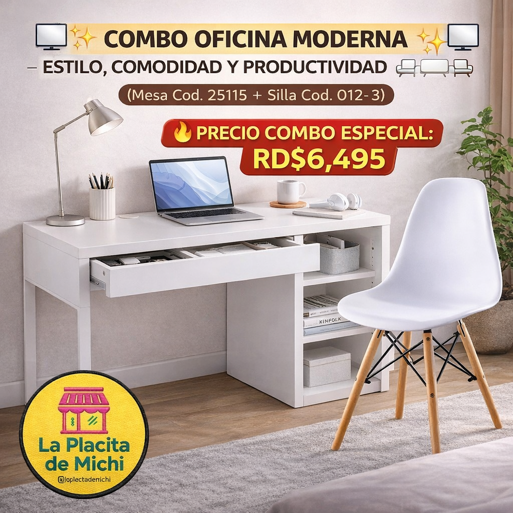 🖥️🪑✨ COMBO OFICINA MODERNA – ESTILO, COMODIDAD Y PRODUCTIVIDAD EN UN SOLO SET ✨🪑🖥️ ( Mesa 25115 + Silla 012-3)

🔥 PRECIO COMBO ESPECIAL: RD$6,495