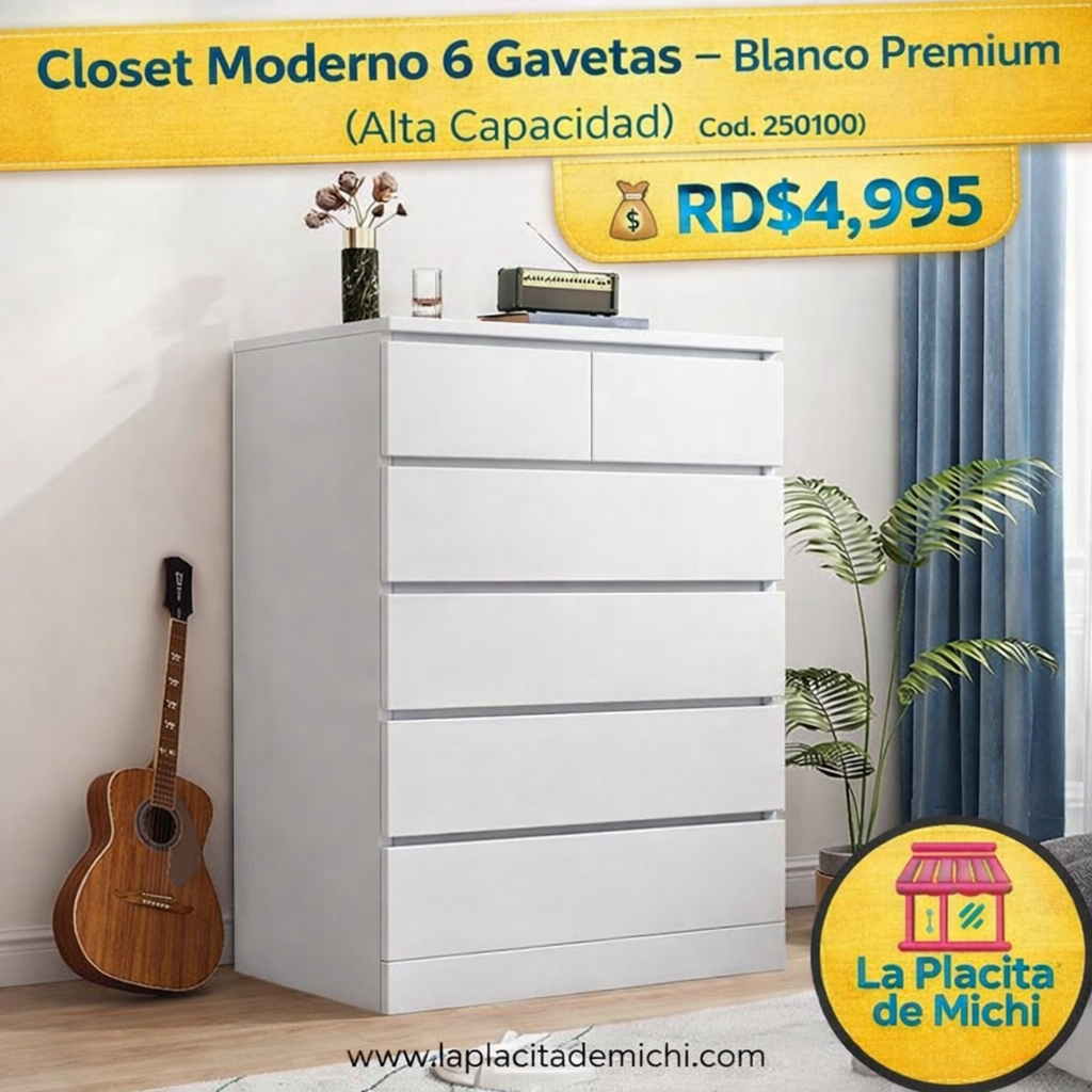 Closet Moderno 6 Gavetas – Blanco Premium (Alta Capacidad) (Cod.250100)
💰RD$4,995