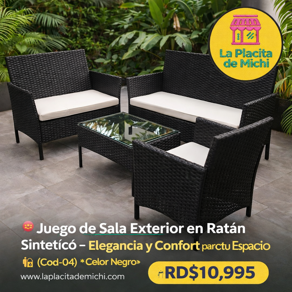 🛋️ Juego de Sala Exterior en Ratán Sintético – Elegancia y Confort para tu Espacio 🛋️ (Cod.-04) (*Color Negro* 

💰RD$10,995