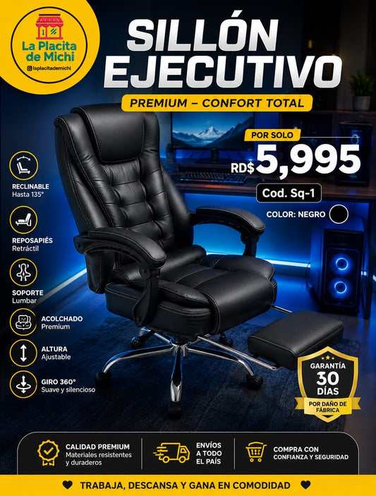 🔥 SILLON EJECUTIVO  CON REPOSAPIÉS / PREMIUM – CONFORT TOTAL 🔥 (Cod.Sq-1) (Color Negro)⚫️

💰RD$5,995