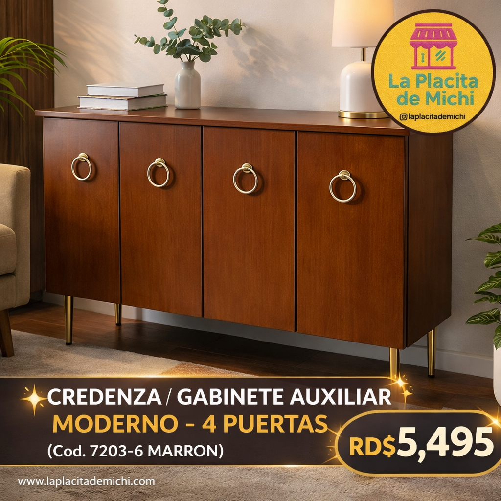 ✨ CREDENZA / GABINETE AUXILIAR MODERNO – 4 PUERTAS ✨ (Cod. 7203-6 MARRÓN)

💰RD$5,495