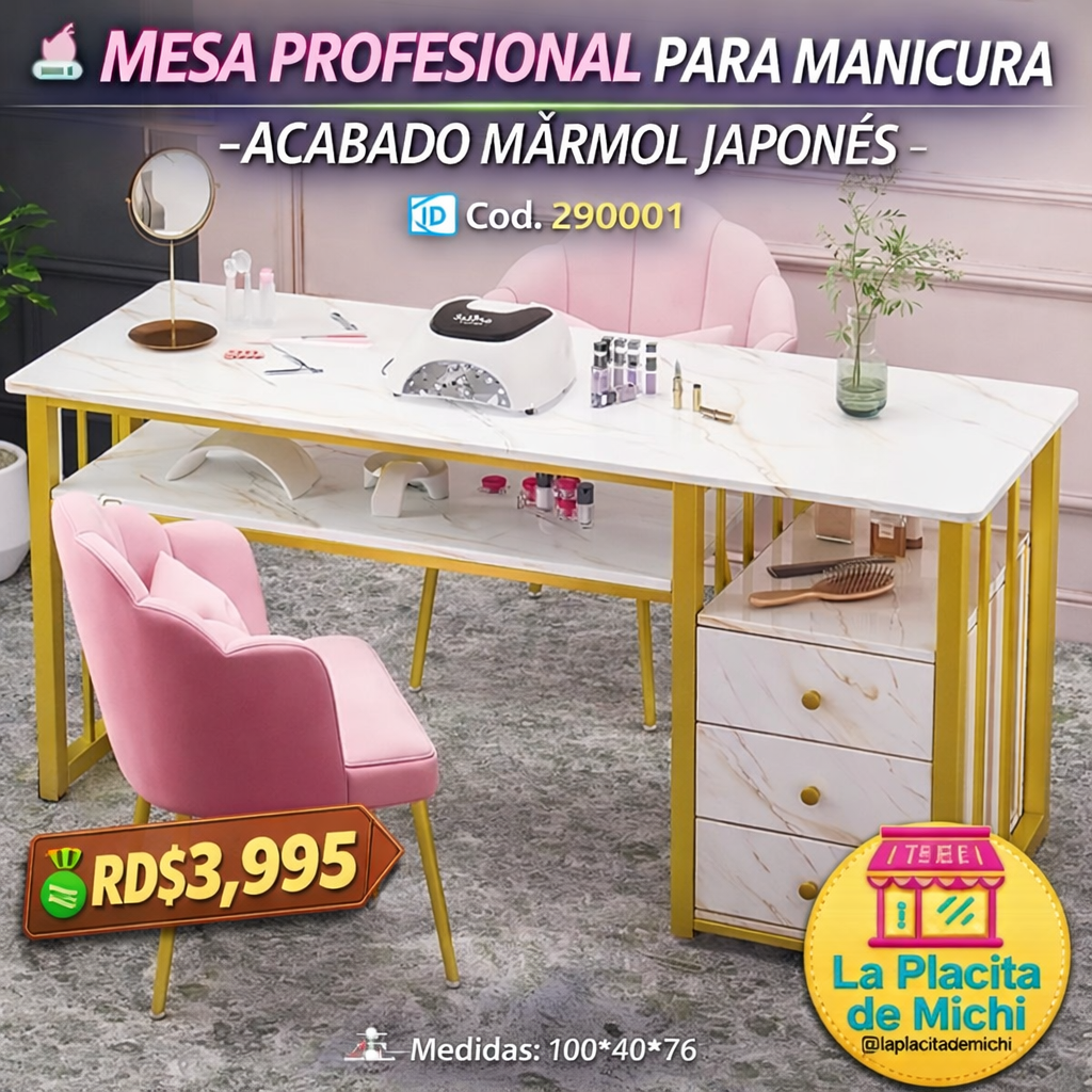💅 MESA PROFESIONAL DE UÑAS PARA MANICURA – ACABADO MÁRMOL JAPONÉS
🆔 Cod. 290001

💰 RD$3,995

Medidas: 100*40*76