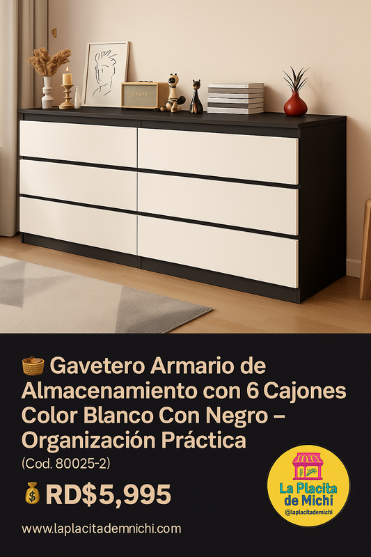 🧺 Gavetero Armario de Almacenamiento con 6 Cajones Color Blanco Con Negro  – Organización Práctica. (Cod. 80025-2)

💰RD$5,995