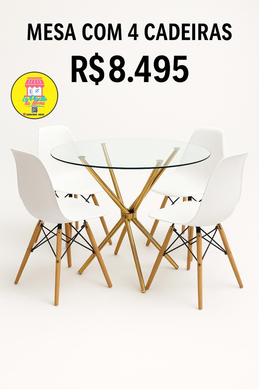 Mesa Redonda de Vidrio + 4 Sillas
(Cod.012-3 +Cod.081.1)