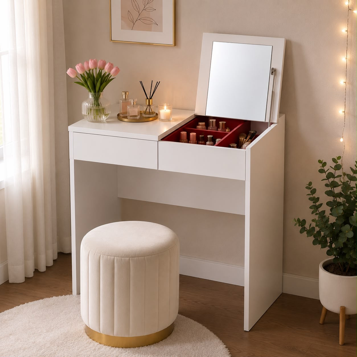 ✨🪞 TOCADOR MODERNO CON ESPEJO Y COMPARTIMIENTO OCULTO 🪞✨(Cod. 25116) 

💰RD$4,495