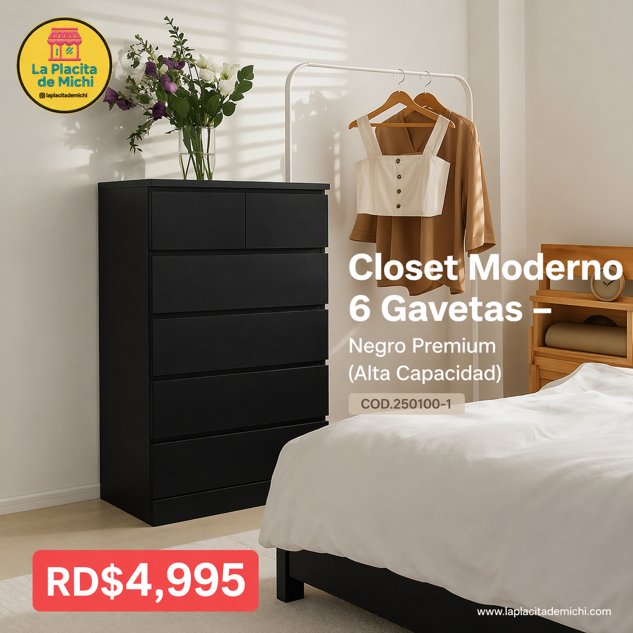 Closet Moderno 6 Gavetas – Negro Premium (Alta Capacidad) (Cod.250100-1)
💰RD$4,995