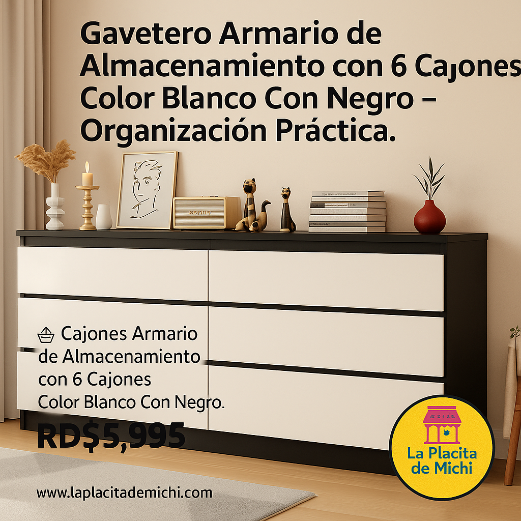 🧺 Gavetero Armario de Almacenamiento con 6 Cajones Color Blanco Con Negro  – Organización Práctica. (Cod. 80025-2)

💰RD$5,995