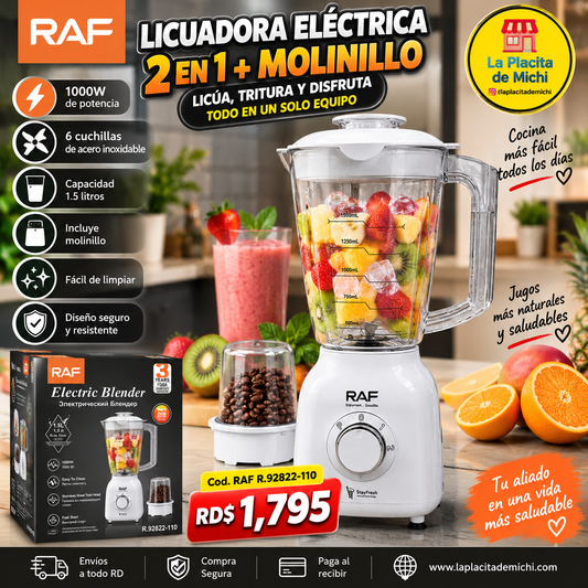 🍹✨ LICUADORA ELÉCTRICA RAF 2 EN 1 + MOLINILLO ✨🍹
(Cod. RAF R.92822-110)

💰RD$1,795