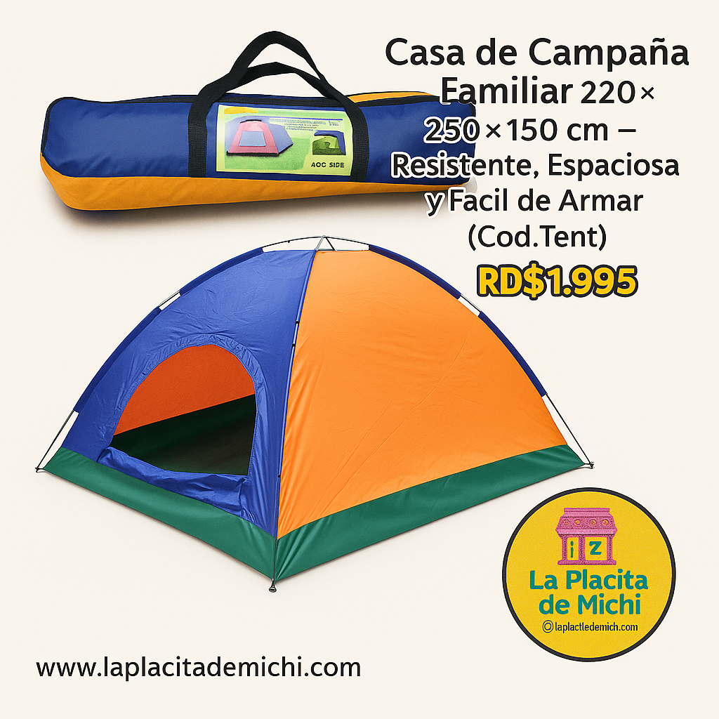 Casa de Campaña Familiar 220×250×150 cm – Resistente, Espaciosa y Fácil de Armar (Cod.Tent)

💰RD$1,995