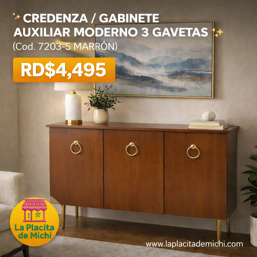 ✨ CREDENZA / GABINETE AUXILIAR MODERNO 3 GAVETAS ✨ (Cod. 7203-5 MARRÓN) 

💰RD$4,495