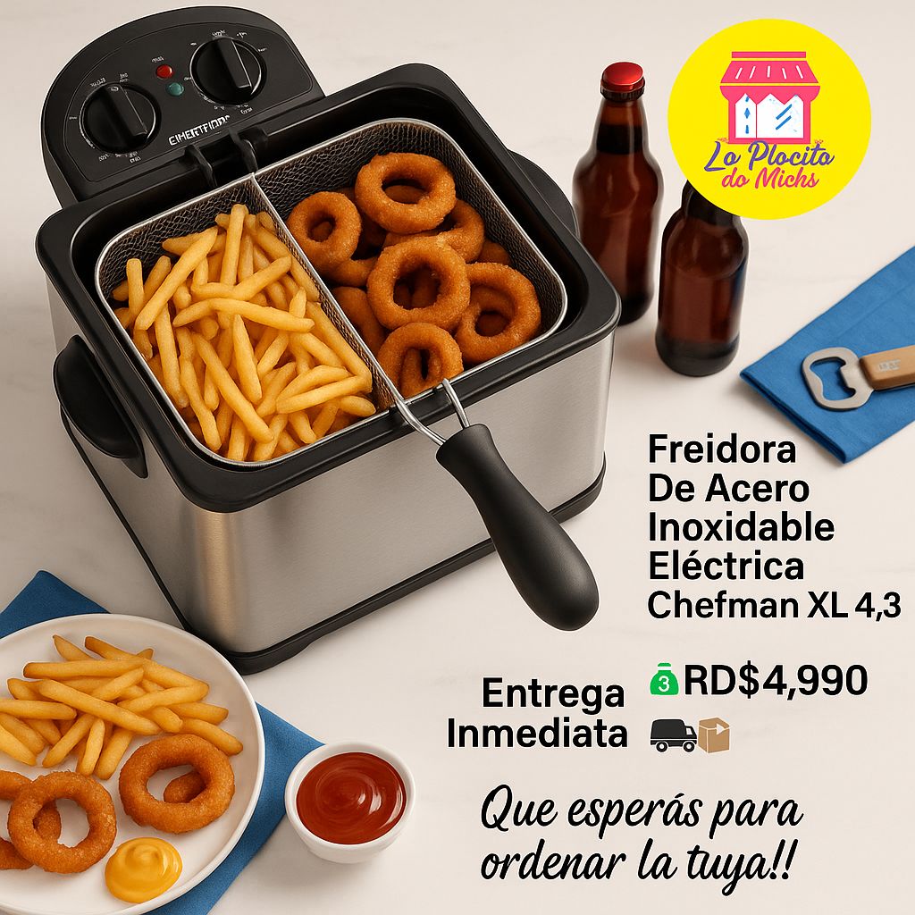 Freidora De Acero Inoxidable Eléctrica  Chefman XL 4,3 L