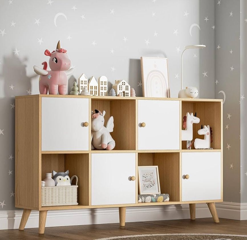 🪵 Estantería Organizadora de 8 Cubos – Roble y Blanco | 2 Niveles con Puertas
(Cod. SG7201-2) (120xm) 
💰RD$3,995