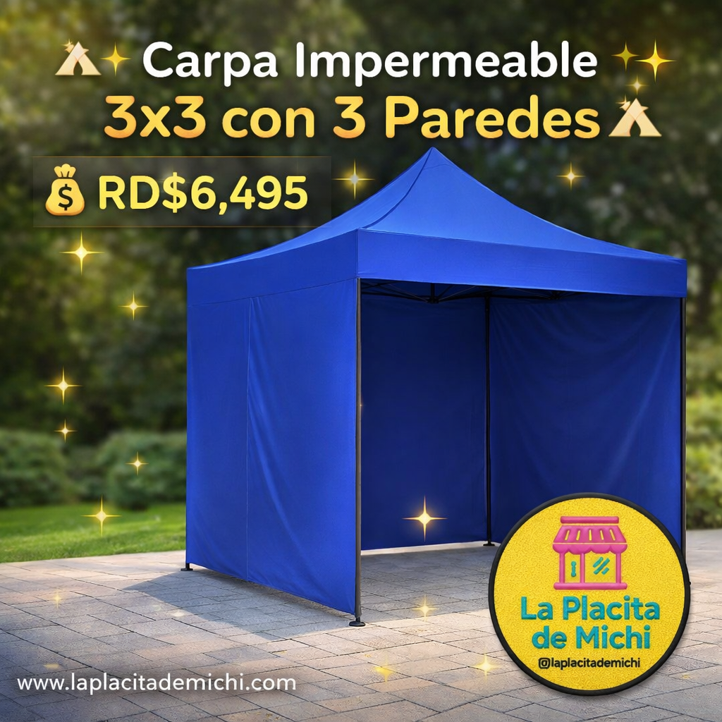 ⛺✨ Carpa Impermeable 3x3 con 3 Paredes ✨⛺
💰 RD$6,495
