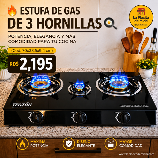 🔥🍳 ESTUFA DE GAS DE 3 HORNILLAS – POTENCIA, ELEGANCIA Y MÁS COMODIDAD PARA TU COCINA 🍳🔥
(Cod. 70x38.5x9.4 cm)

💰RD$2,195