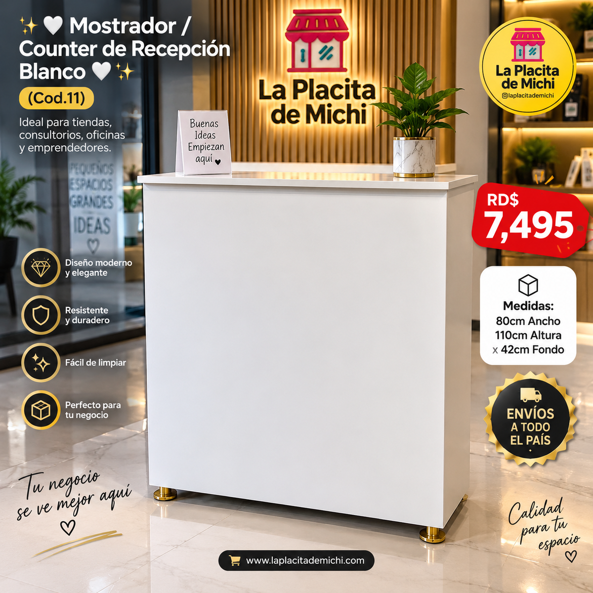 ✨🤍 Mostrador / Counter de Recepción Blanco 🤍✨
🆔(Cod.11)

💰RD$7,495 

- Medidas: 80cm Ancho 110cm Altura x 42cm 
- ⁠Material Hidrofugo (Armado)