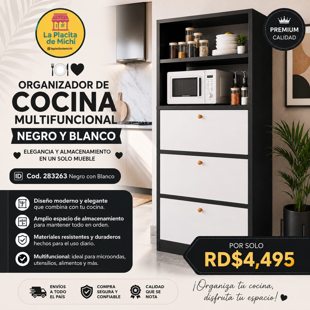 🍽️🖤 ORGANIZADOR DE COCINA MULTIFUNCIONAL NEGRO Y BLANCO – ELEGANCIA Y ALMACENAMIENTO EN UN SOLO MUEBLE 🖤🍽️

🆔 Cod. 283263 Negro con Blanco 

💰 RD$4,495