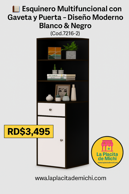 📚 Esquinero Multifuncional con Gaveta y Puerta – Diseño Moderno Blanco & Negro
(Cod.7216-2)

💰RD$3,495 

- Medidas 140x30x30