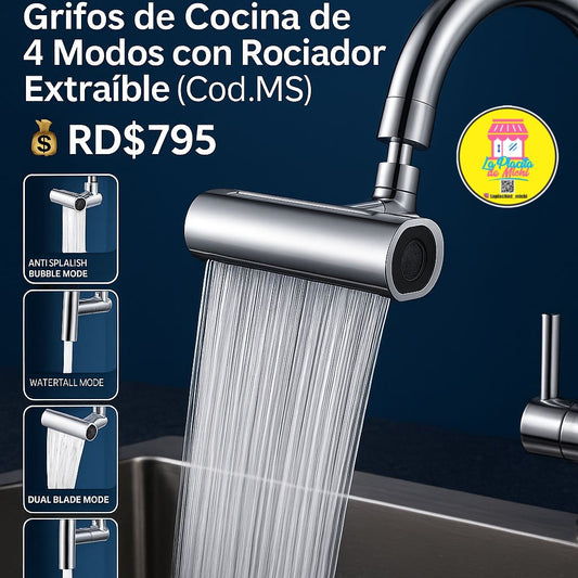 Grifos de Cocina de 4 Modos con Rociador Extraíble (Cod.Ms)