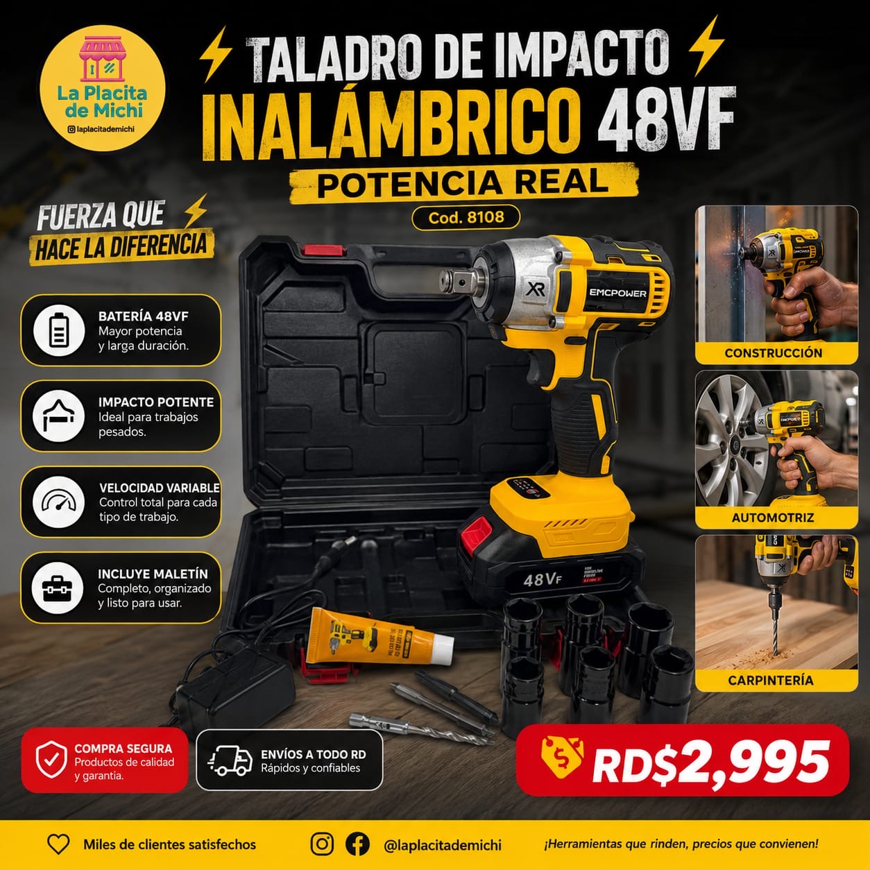 🔩⚡ TALADRO DE IMPACTO INALÁMBRICO 48VF – POTENCIA REAL ⚡🔩 (Cod.8108)

💰RD$2,995