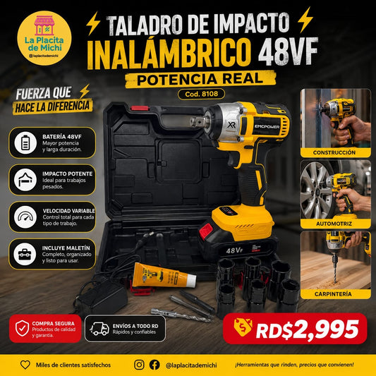 🔩⚡ TALADRO DE IMPACTO INALÁMBRICO 48VF – POTENCIA REAL ⚡🔩 (Cod.8108)

💰RD$2,995