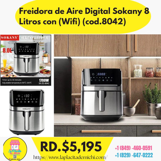 Freidora de Aire Digital Sokany 8 Litros con (Wifi) (cod.8042).