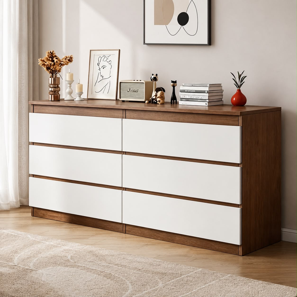 🧺 GAVETERO ARMARIO DE ALMACENAMIENTO – 6 CAJONES 
 🆔 Cod. 80025-7 MARRÓN CON BLANCO

💰 RD$5,995

📐 Medidas 
• Ancho: 120 cm
• Alto: 98.6 cm
• Fondo: 40 cm