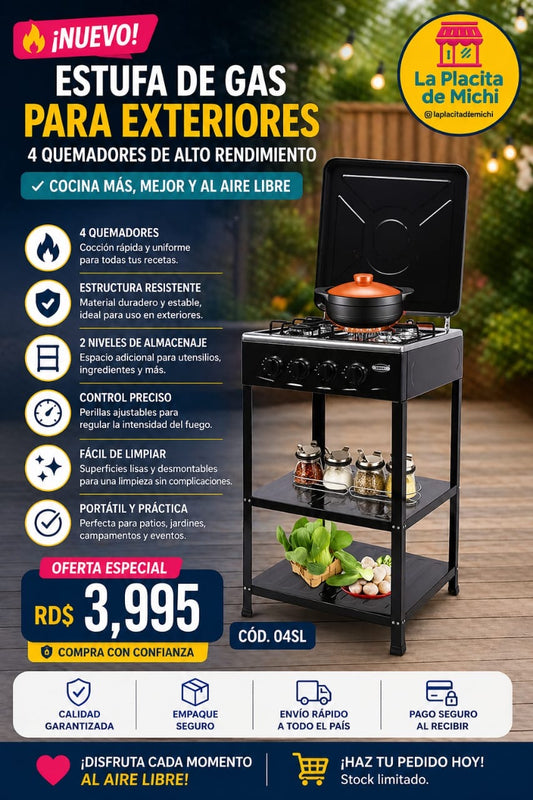 🔥 Estufa de Gas para Exteriores – 4 Quemadores de Alto Rendimiento 🔥
🆔 Cod. 04SL

💰 RD$3,995