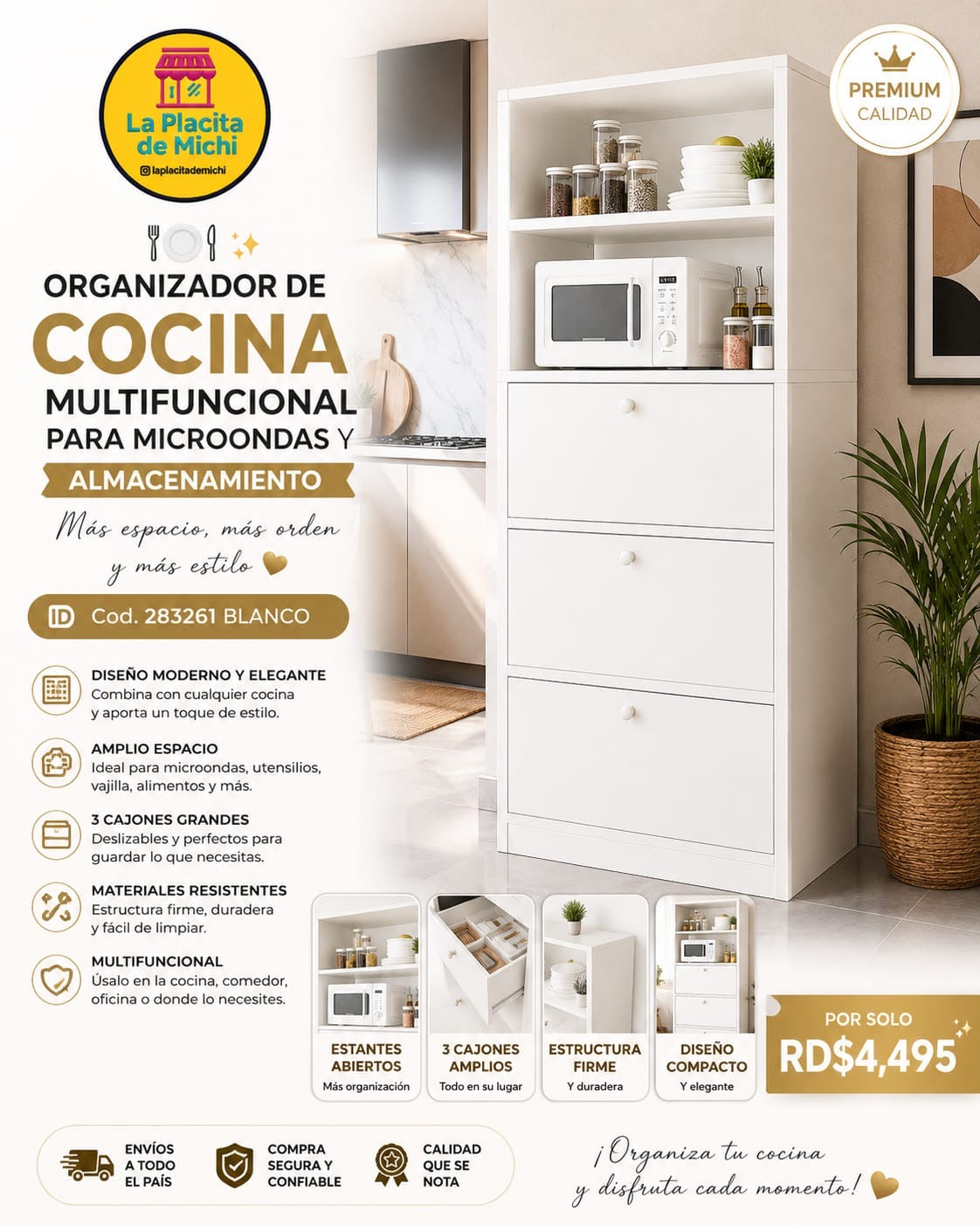 🍽️✨ ORGANIZADOR DE COCINA MULTIFUNCIONAL PARA MICROONDAS Y ALMACENAMIENTO ✨🍽️

🆔 Cod. 283261 BLANCO 

💰 RD$4,495