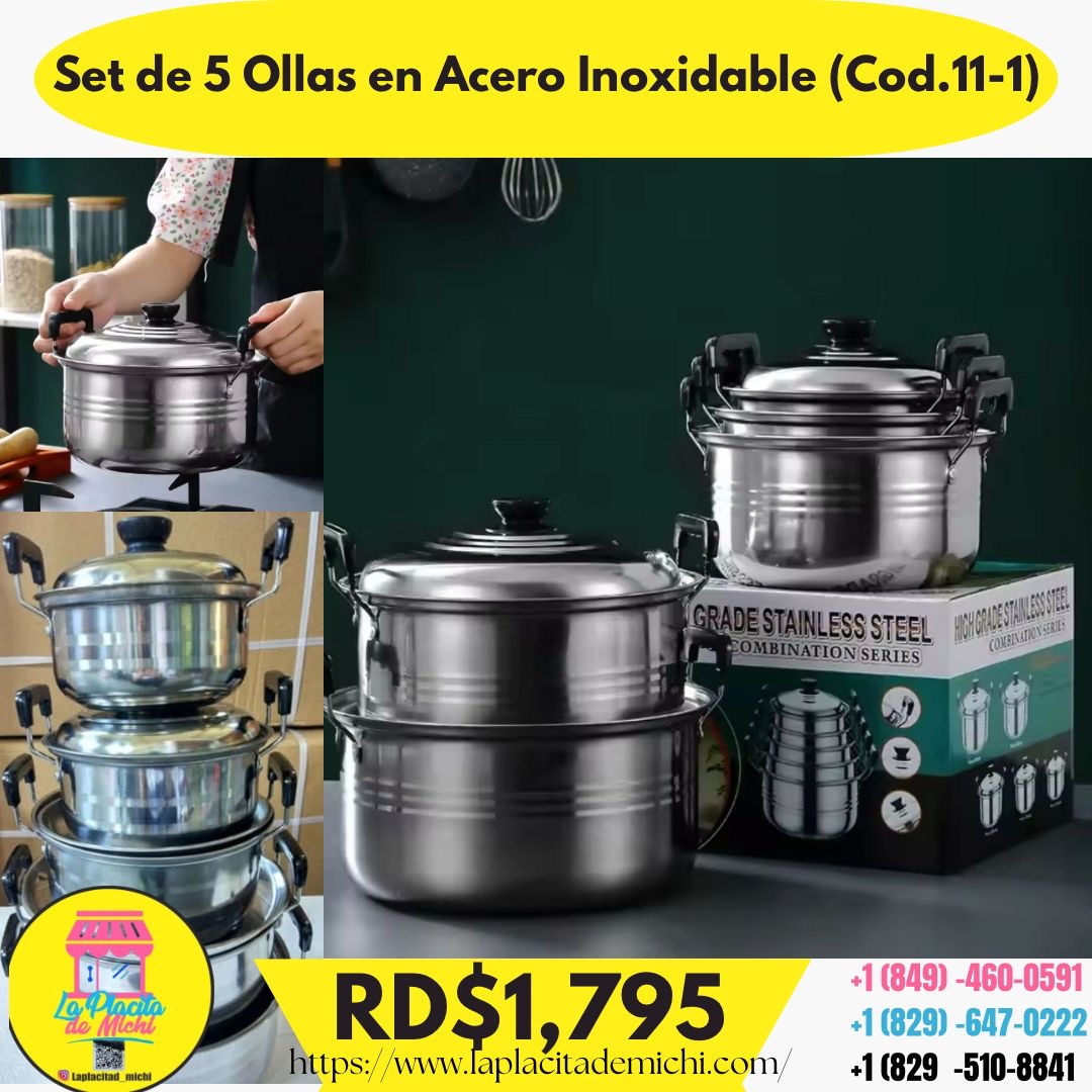Set de 5 Ollas en Acero Inoxidable (Cod.11-1)