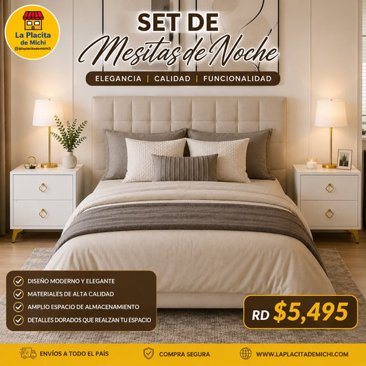 🛏️✨ SET DE MESITAS DE NOCHE MODERNAS – ELEGANCIA PARA TU HABITACIÓN ✨🛏️ ( Cod. 825115)

💰 RD$5,495 el par