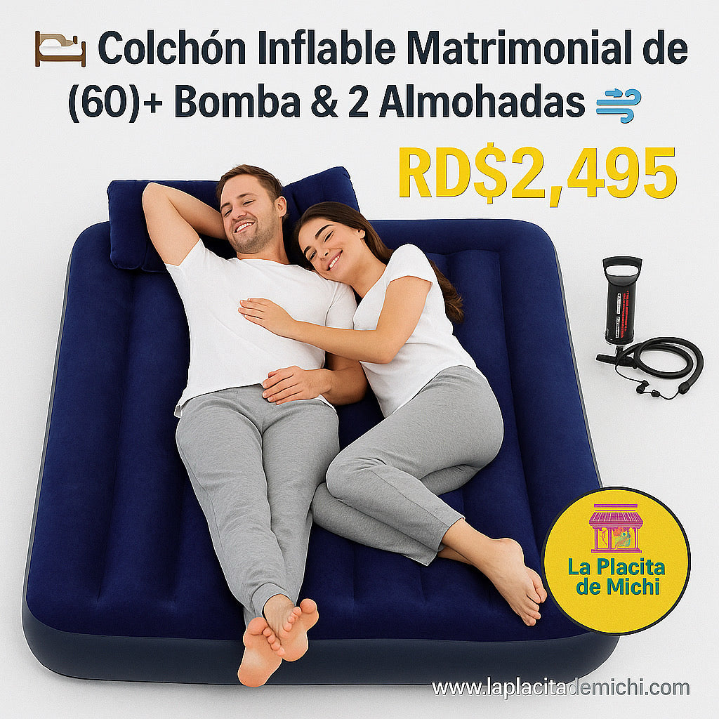 🛏️💨 Colchón Inflable Matrimonial de (60)+ Bomba & 2 Almohadas 💨🛏️

💰RD$2,495