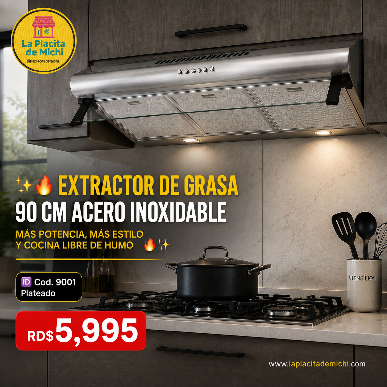✨🔥 EXTRACTOR DE GRASA 90 CM ACERO INOXIDABLE – MÁS POTENCIA, MÁS ESTILO Y COCINA LIBRE DE HUMO 🔥✨

🆔 Cod. 9001 Plateado 

💰RD$5,995