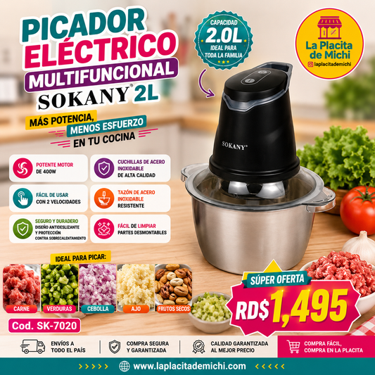 🔪✨ PICADOR ELÉCTRICO MULTIFUNCIONAL SOKANY 2L – MÁS POTENCIA, MENOS ESFUERZO EN TU COCINA ✨🔪

🆔 Cod. SK-7020

💰 RD$1,495