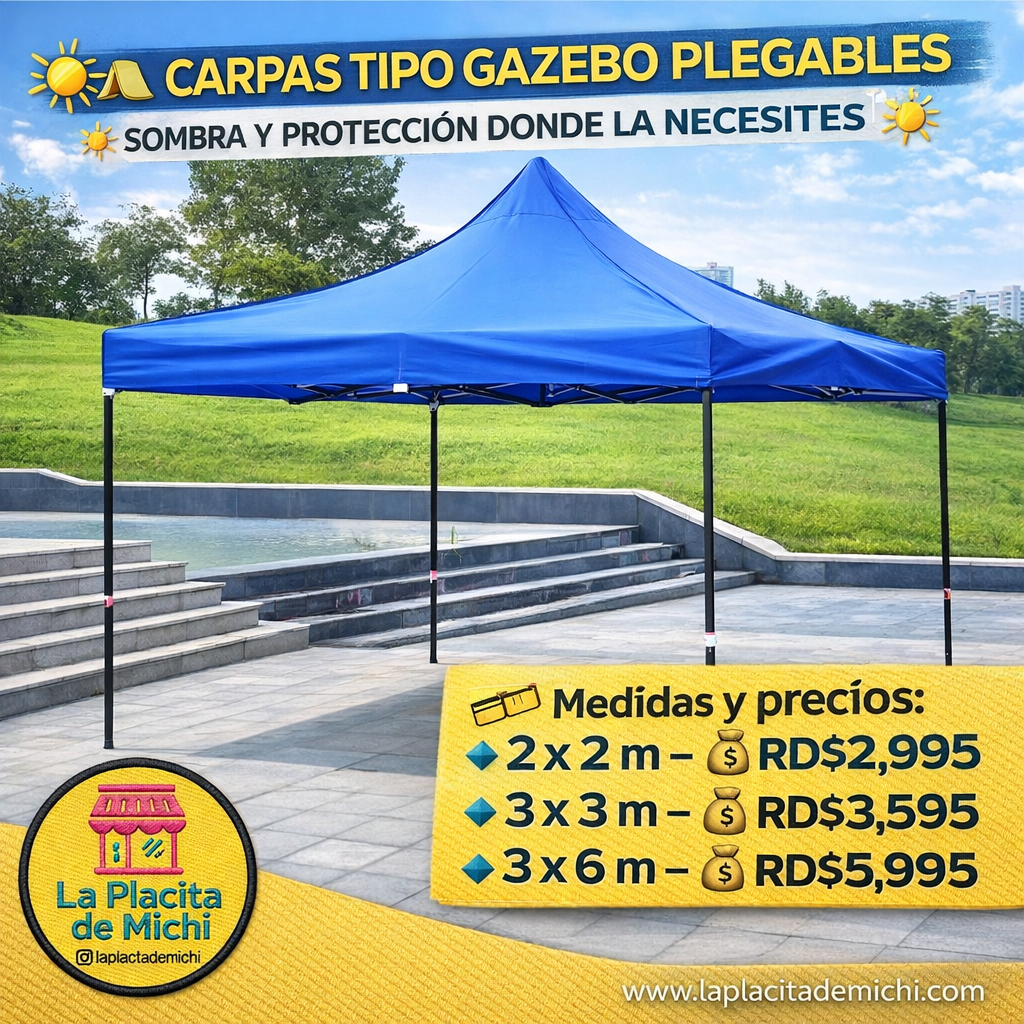 🌤️ Carpa Toldo Plegable Reforzada 2x2m 🔹
💰 RD$2,995