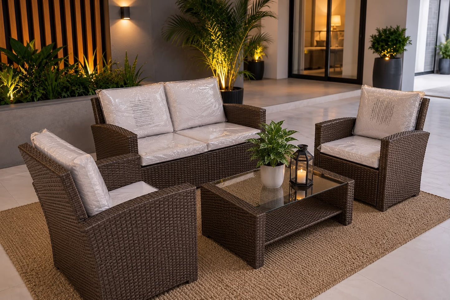 🤎✨ JUEGO DE SALA EXTERIOR PREMIUM EN RATÁN SINTÉTICO – 4 PIEZAS ✨🤎 (Cod. 150 Marrón )

💰 RD$17,995