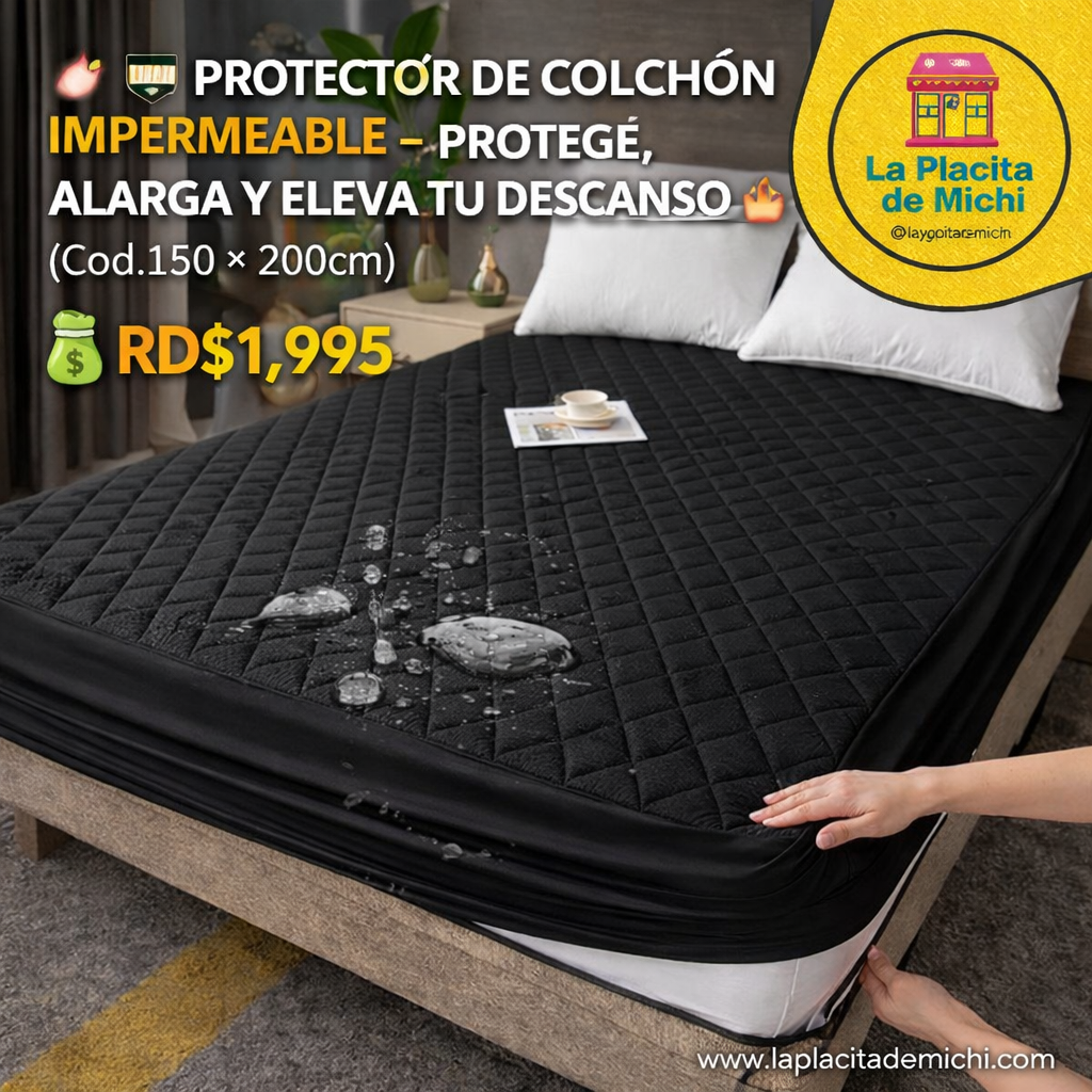 🔥🛏️ PROTECTOR DE COLCHÓN IMPERMEABLE – PROTEGE, ALARGA Y ELEVA TU DESCANSO 🛏️🔥 (Cod.1500*200cm) Incluye Cubre Almohadas

💰RD$1,995