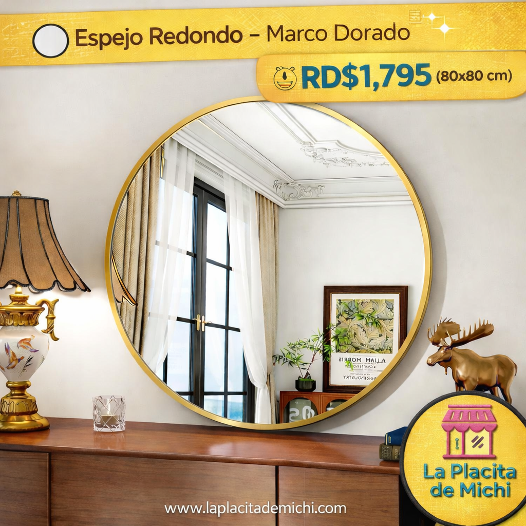 🪞 Espejo Redondo – Marco Dorado Minimalista

💰RD$1,795 (80x80 cm)